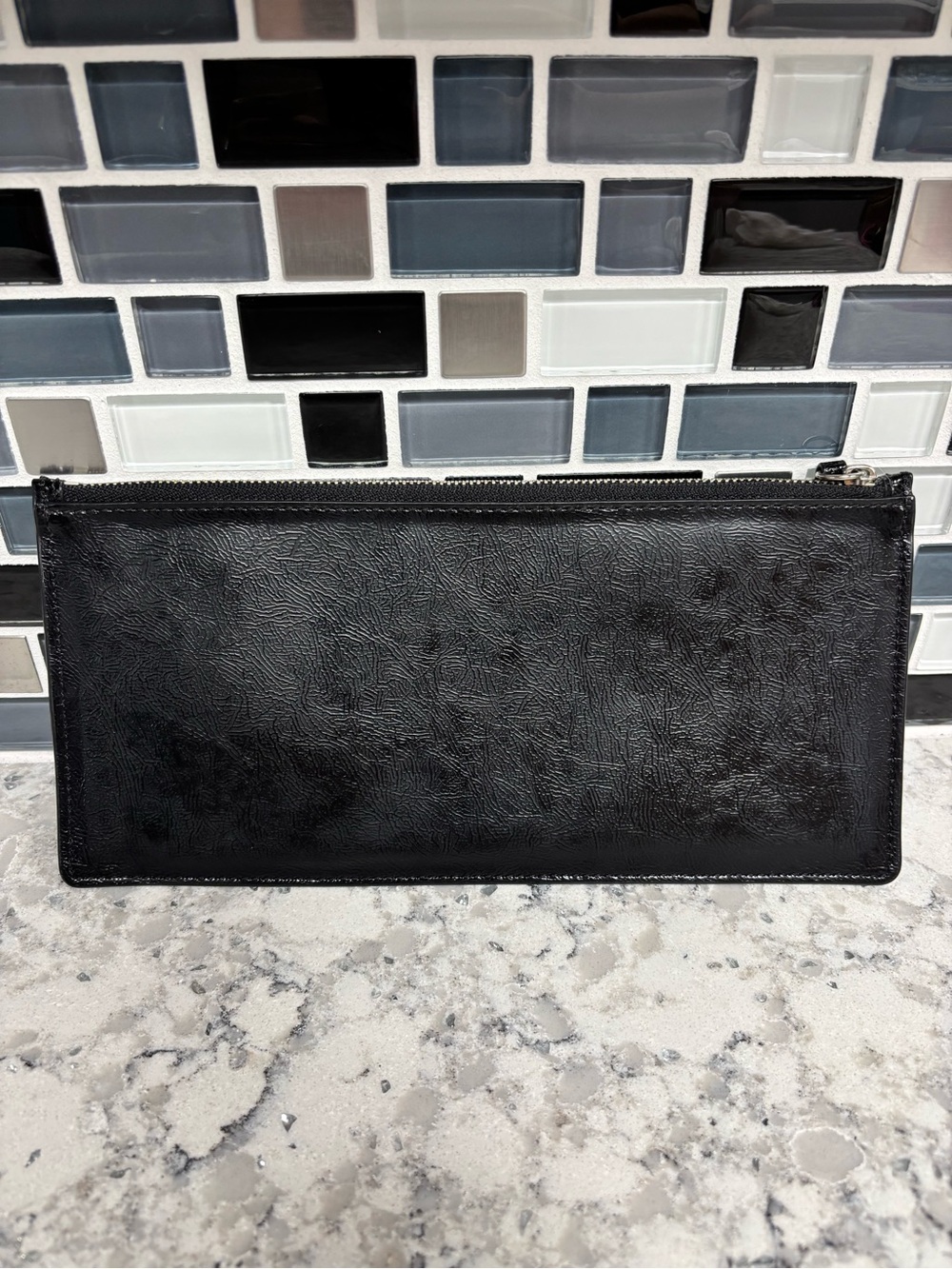 Coach Black Leather Logo Wristlet Clutch with White Print - Picture 10 of 13